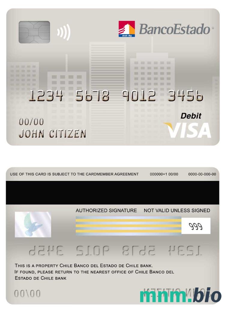 Chile Banco del Estado de Chile bank visa debet karta przykład w formacie PSD